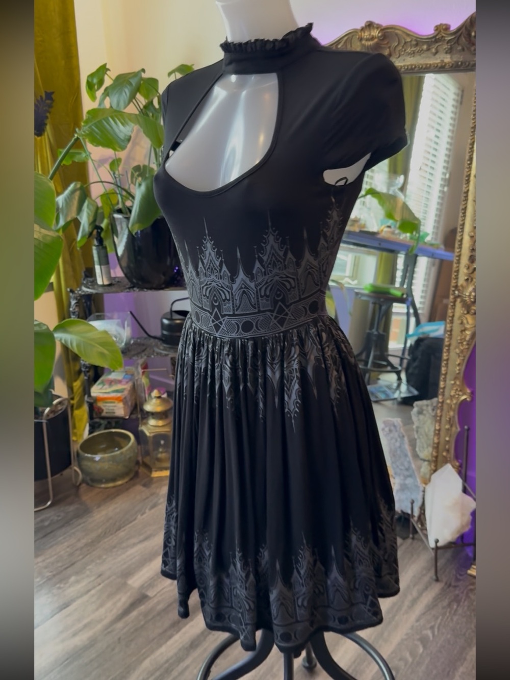 Small Killstar ‘Duchess’ Black Gothic Cutout cathedral Midi Dres